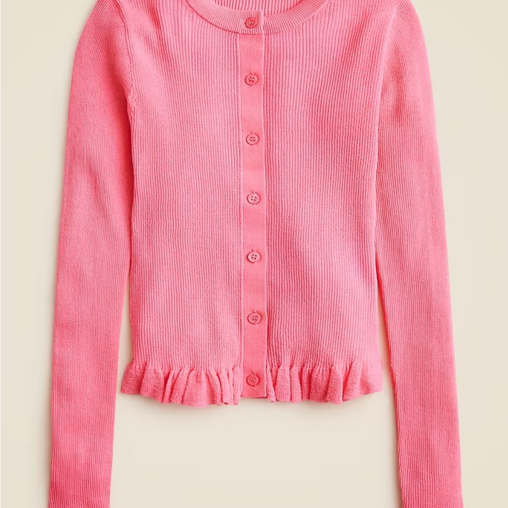 J Crew Pink Ruffle Cardigan